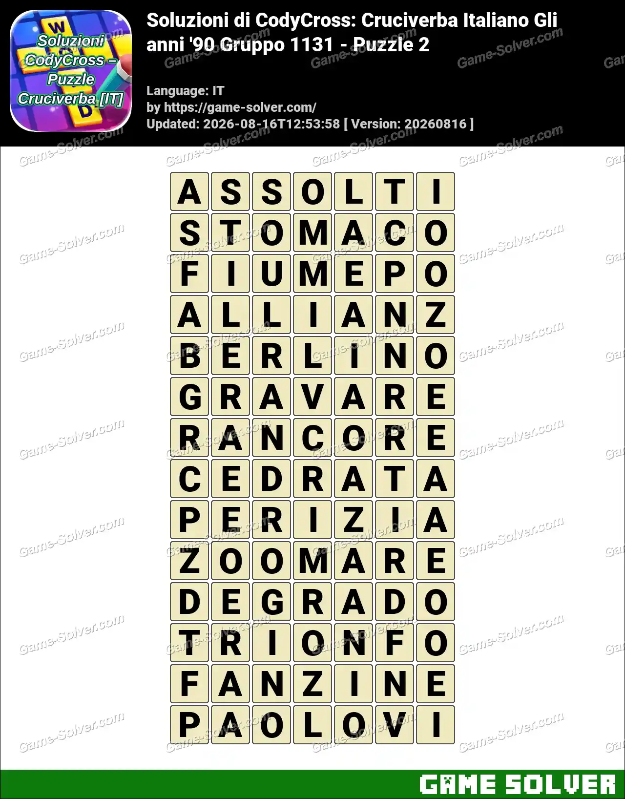 Soluzioni di CodyCross: Cruciverba Italiano Gli anni ’90 Gruppo 1131 – Puzzle 2